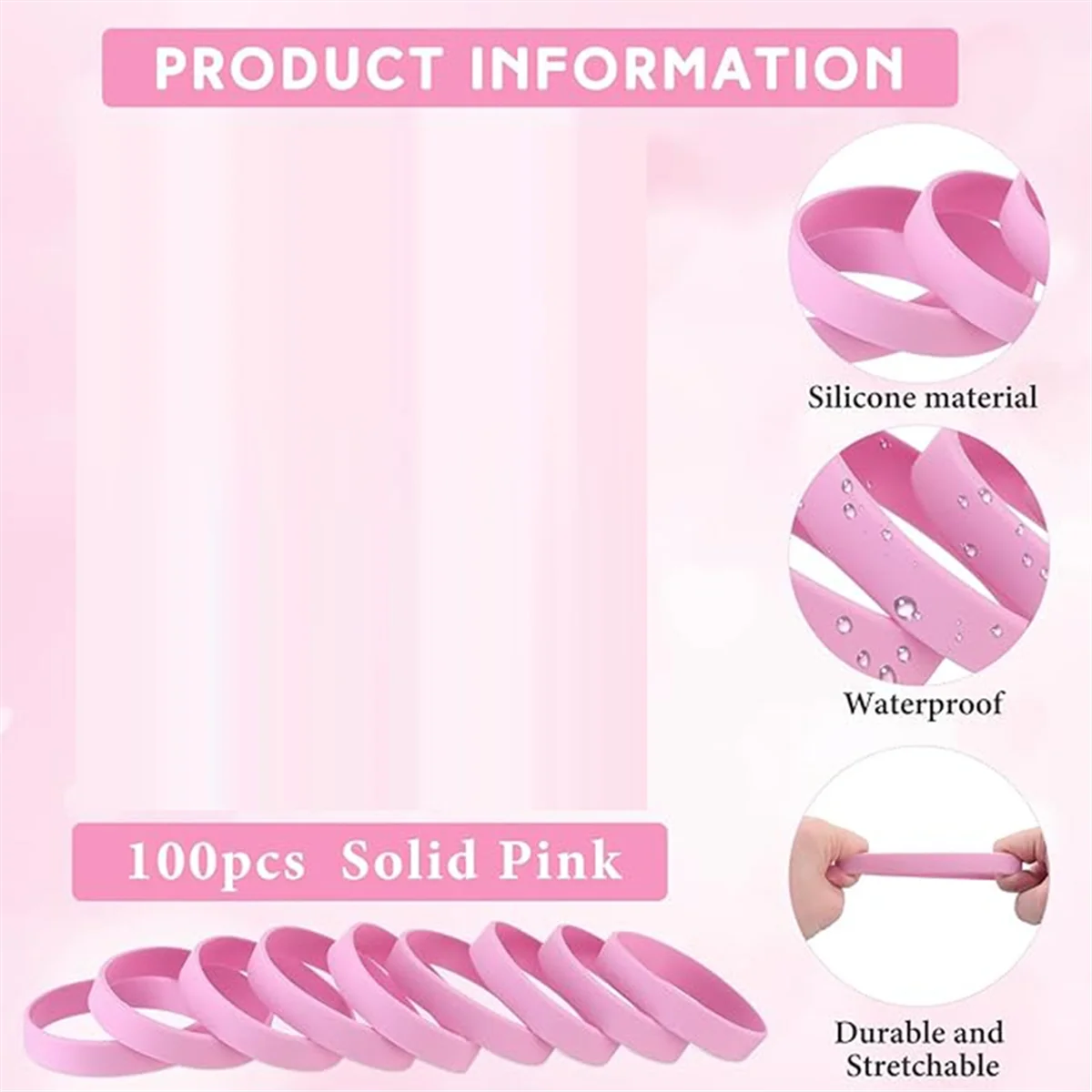 

Hot! 100Pcs Blank Elastic Solid Color Silicone Wristbands Stretch for Men Women Teens Gifts Students Sports Party Supplies,A