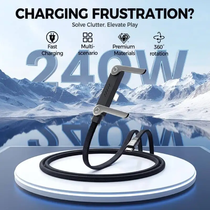 

240W Fast Charging Foldable Phone Holder Data Cable Fast Charging Multi Charger Cord With Type C 2-in-1 Foldable Data Cable