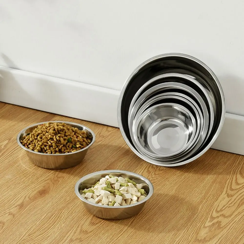 Large Capacity Dog Bowl Metal Feeder Bowl Silver Stainless Steel Cat Water Feeder Bowls Non-rust Cat Feeder Indoor