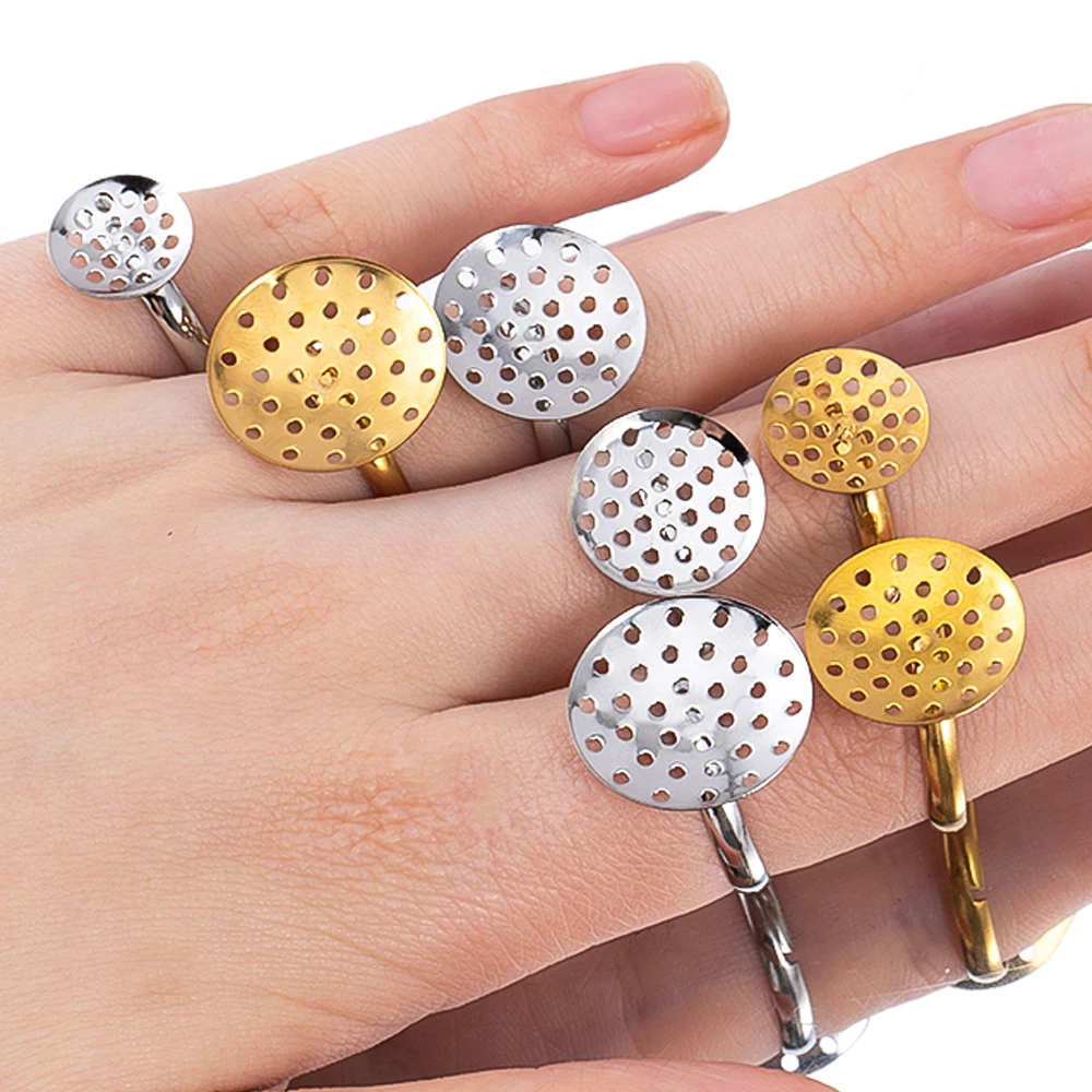 5pcs 10pcs Stainless Steel Ring Base Adjustable Tray Cabochon Settings Blank Bezel Rings Embryos 12mm to 20mm for Jewelry Making