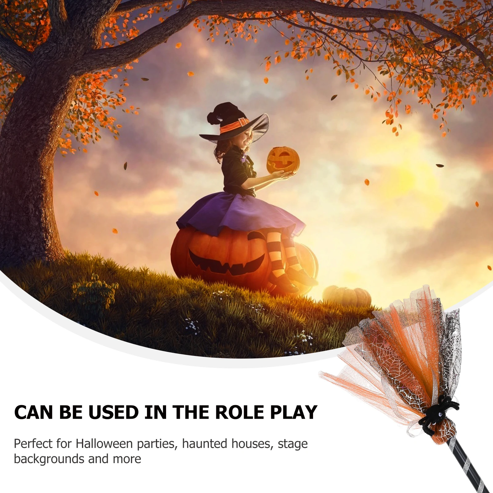 ไม้กวาดฮาโลวีน 1 ชิ้น อุปกรณ์ตกแต่งปาร์ตี้สำหรับชุดแฟนซี งานอีเว้นท์ ไม้กวาดตกแต่งสุดสร้างสรรค์สำหรับผู้ใหญ่ในเทศกาลต่างๆ