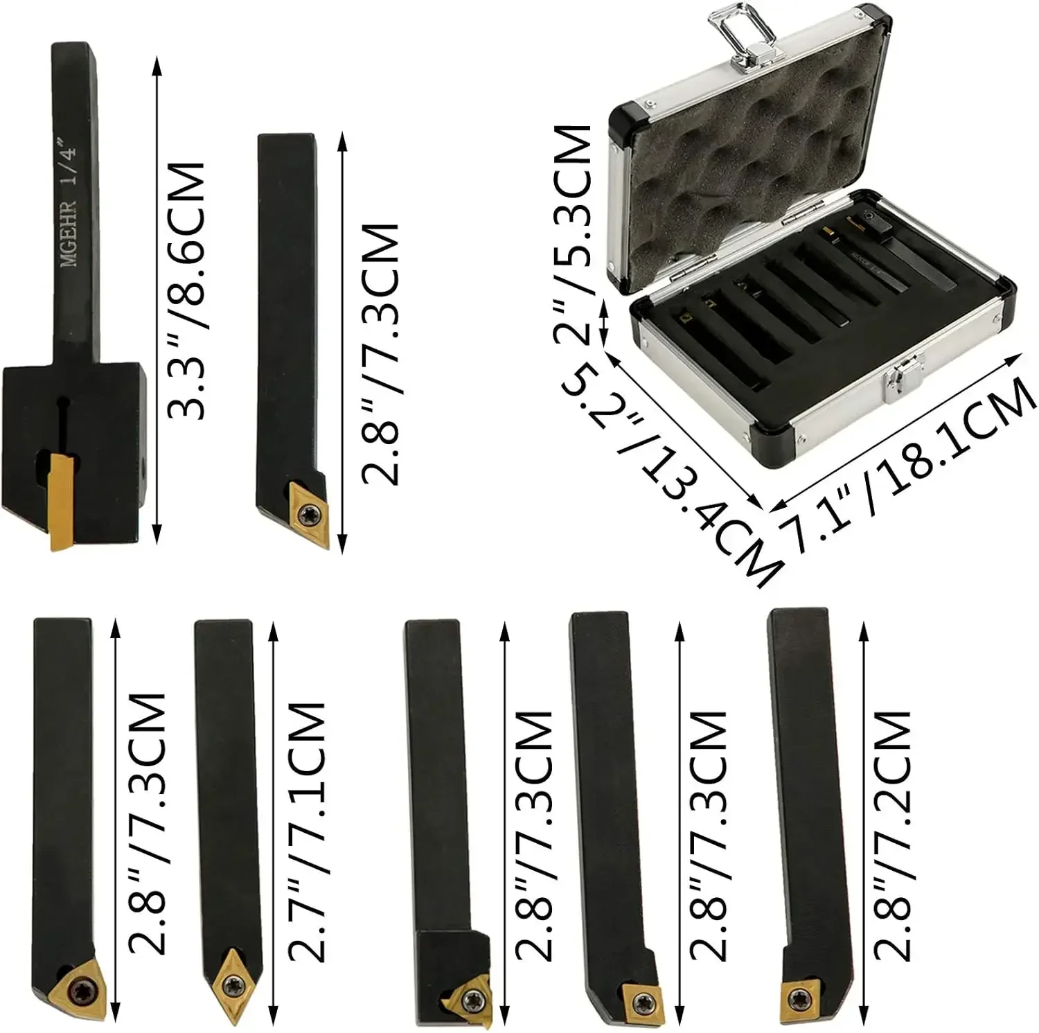 

XMSJ.Indexable Carbide Tools 1/4" Industrial Lathe Tools 7Pcs/Set Turning Tool Set Super-hard