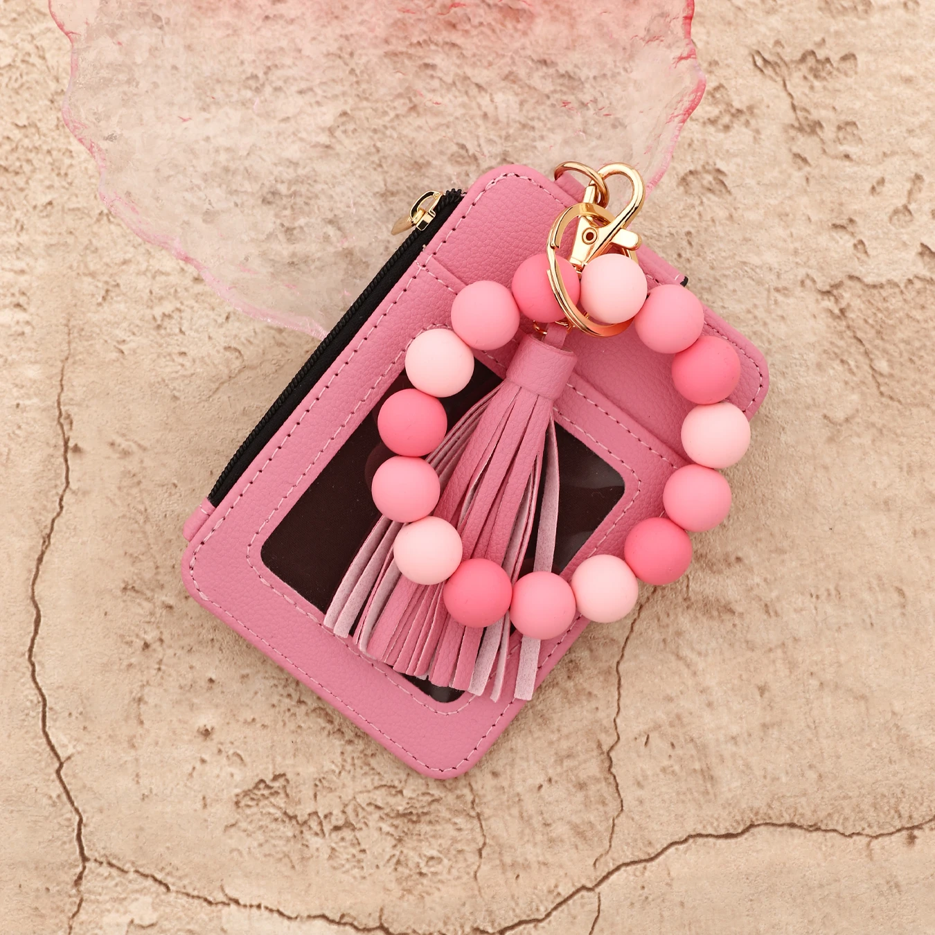 

Key Ring Bangle Purse Designer Leopard Leather Card Holder Silicone Beaded Credit Cards Keychain Wallet