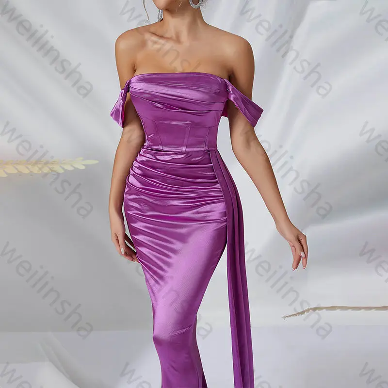 Elegante fora do ombro mangas curtas vestidos de noite sem costas vestido de celebridade requintado alta qualidade vestidos de festa de baile personalizado