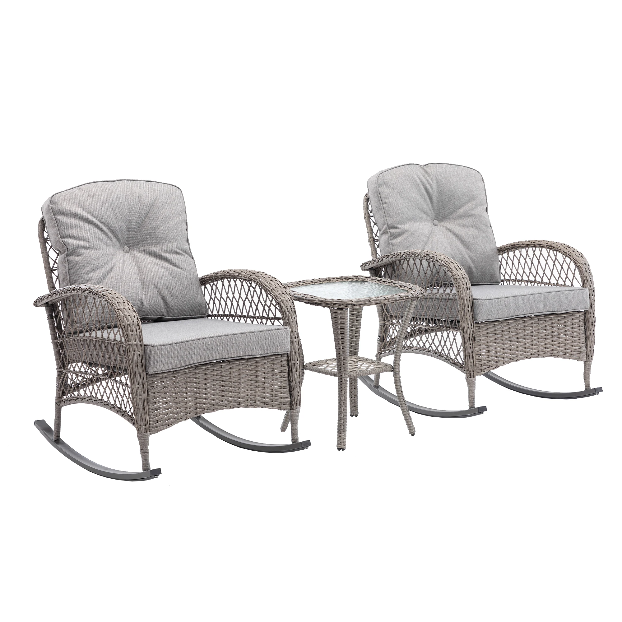 3pcs Outdoor Furniture Modern Wicker Rocking Chair Set Patio Outdoor Furniture Conversation Sets