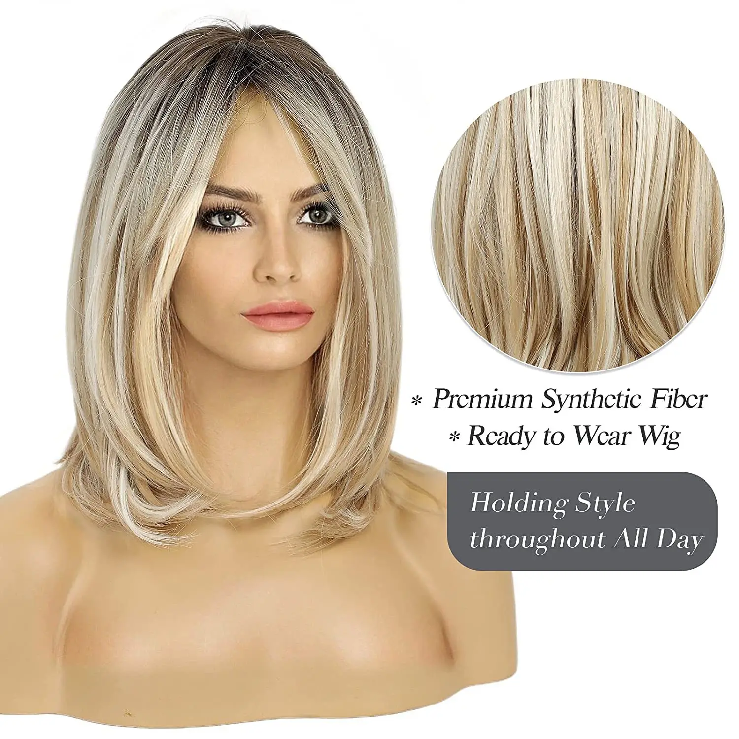 Middle Part Bob Wigs Full Machine Made Bone Straight Human Hair Wigs Blonde Honet Highlight Hair wigs easy to go Synthtic hair
