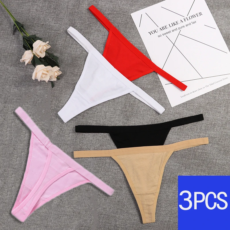 3Pcs Sexy Cotton Thongs Low Waist Seamless Female Comfortable Lingere Underpants Breathable Underwear Women G String