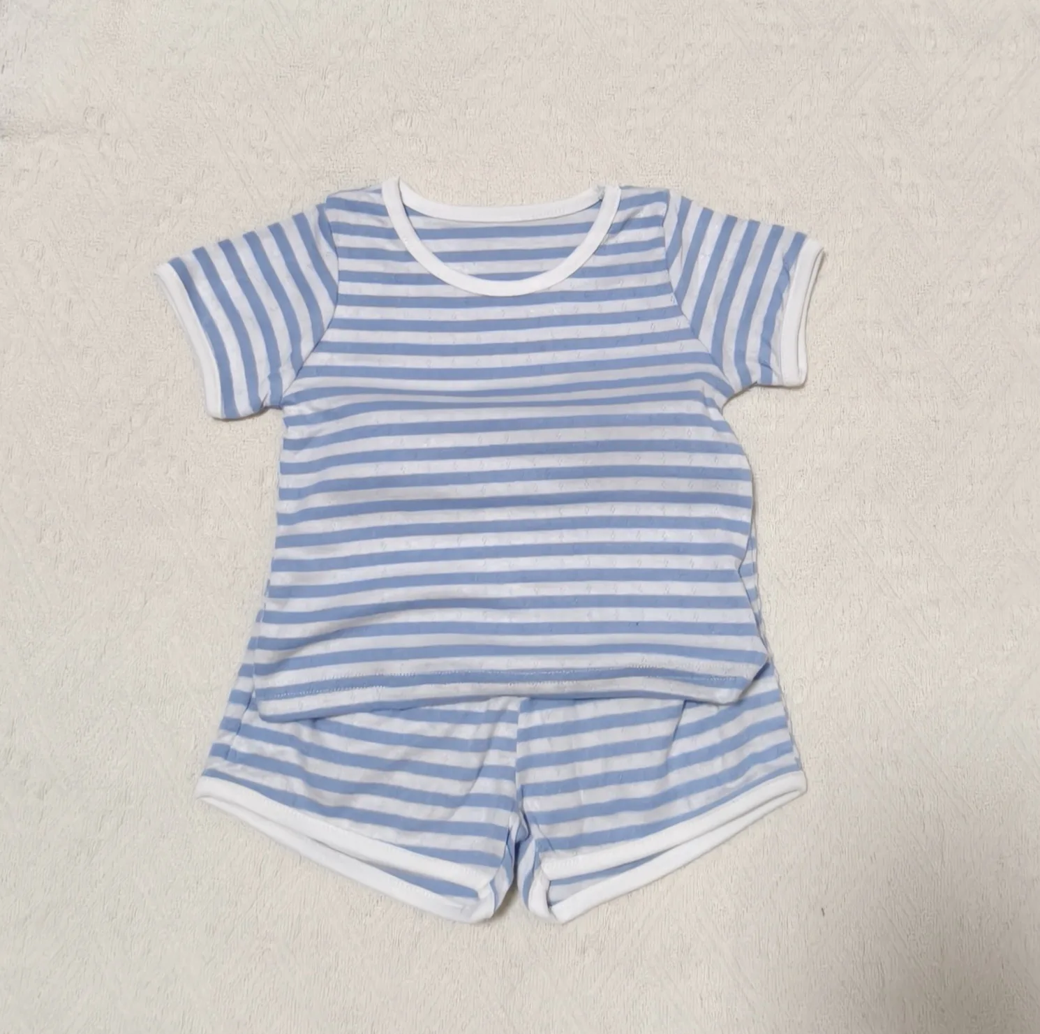 Summer New Baby Casual Striped Sportwear Boys Girls Short Sleeve Clothes Set Children Breathable Tops + Shorts 2pcs Suit