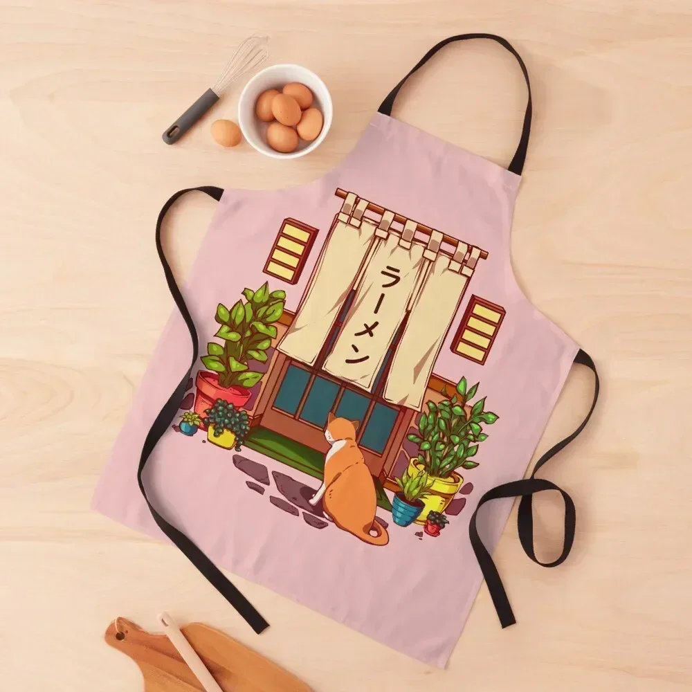 

The red cat and the Japanese ramen shop Apron men's barbecue Woman Work Ladies for women with pocket Apron