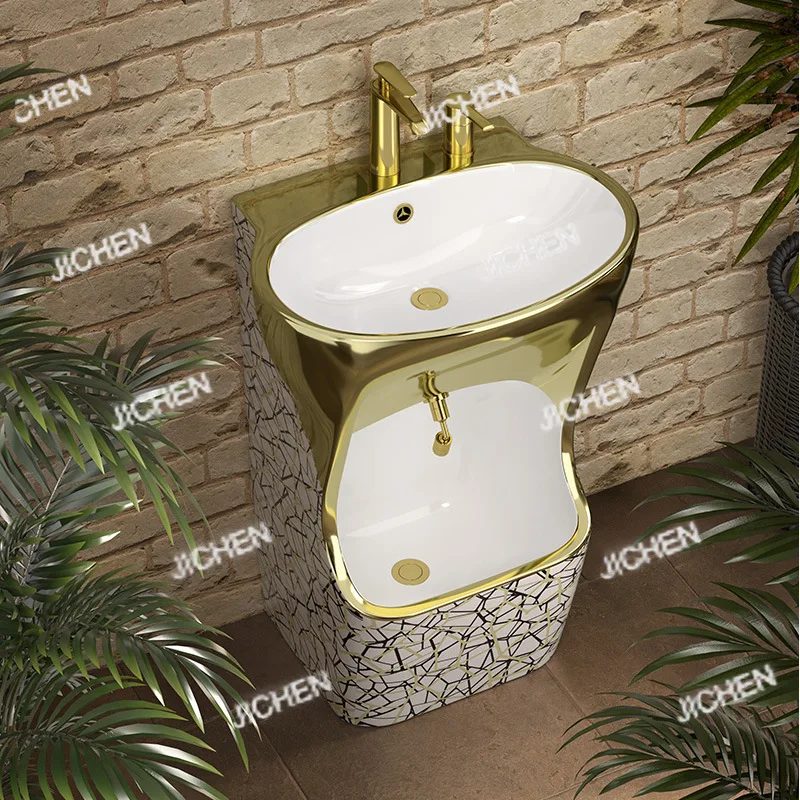 

Color indoor and outdoor face washing, hand washing and foot washing integrated ceramic column basin one-piece high temperature