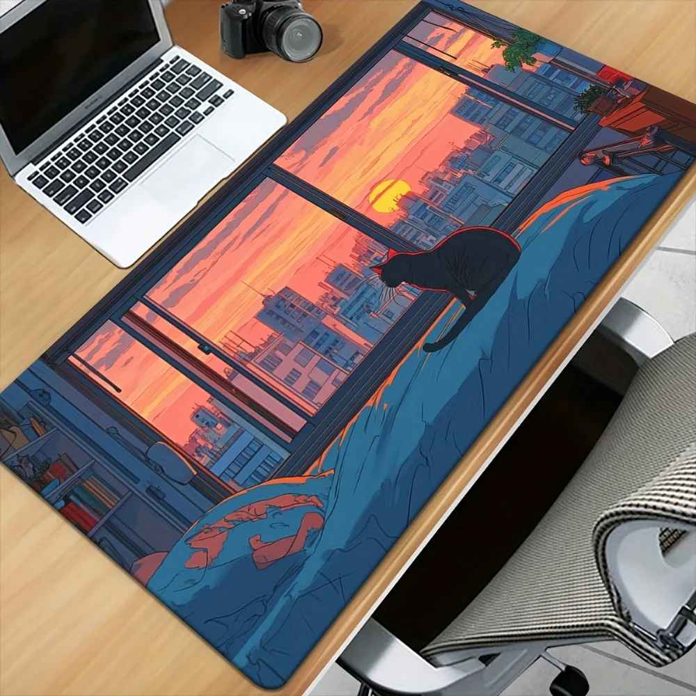 

Многофункциональный коврик для мыши XXL с принтом кота, смотрящего на город из окна. Предназначен для настольных компьютеров.