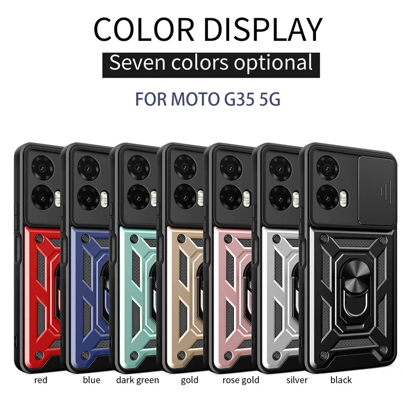 MotoG35 5G حافظة درع مقاوم للصدمات الغطاء الخلفي لموتورولا موتو G35 5G حامل حلقة مغناطيسي Coque Moto Rola G35 G 35 35G 2024