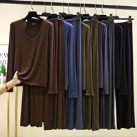 M to 6XL Modal Long sleeve U-Neck Tshirt and Wide leg pants Plus size Women Loose Pajamas set solid color Thin Homewear clothing - Image 2