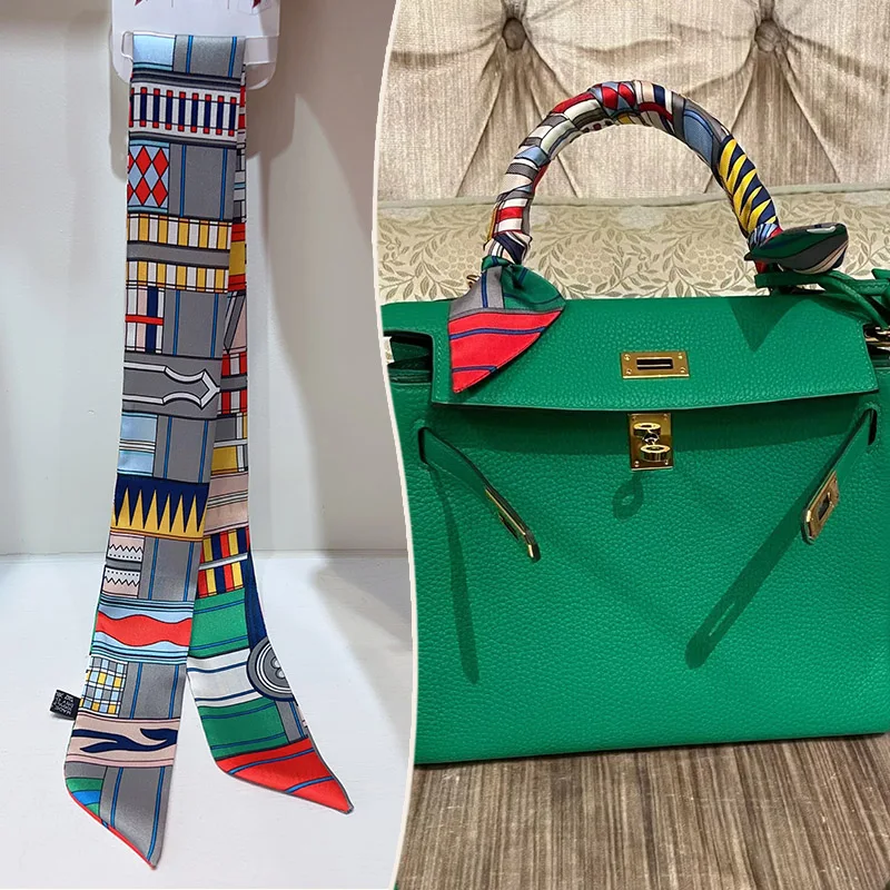 New 2025 simulated silk wrapped bag strap bag handle silk scarf tied bag ribbon decorative small streamer, image 17