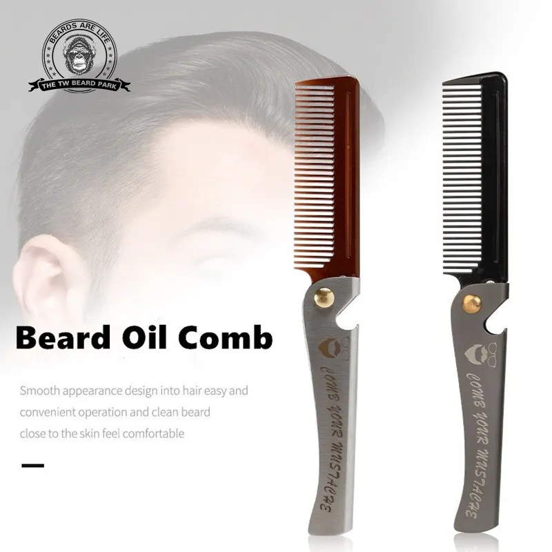 Folding Vintage Steel Combs For Men Oil Head Portable Beard Combs For Men Comb Hair Combs Foldable Shaping tools