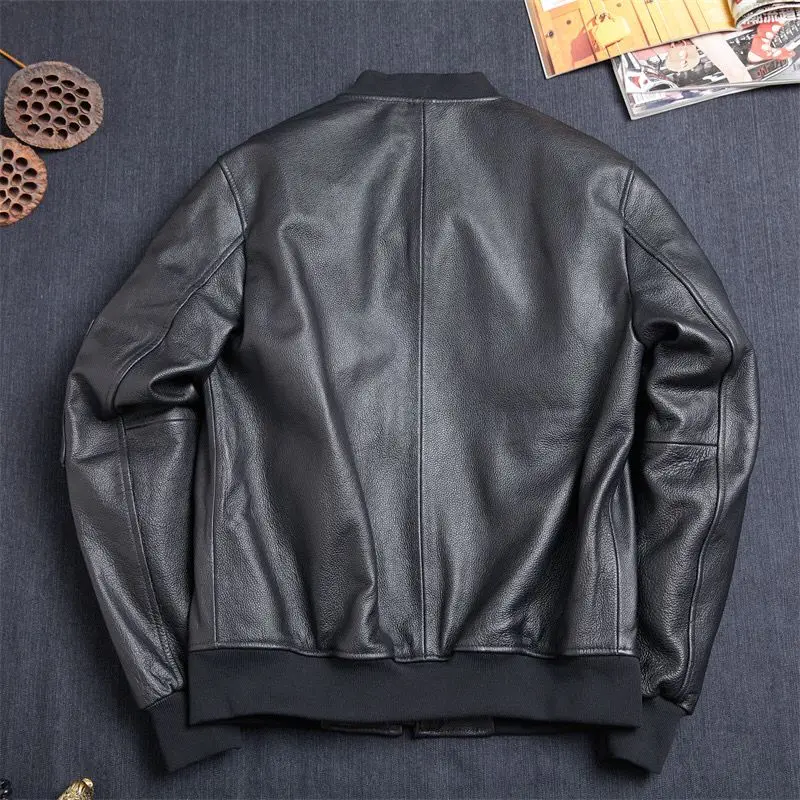 Jaket kulit sapi asli kain musim semi musim gugur pria baru pakaian luar kasual jaket pria hitam ukuran besar 5XL XXXXXL