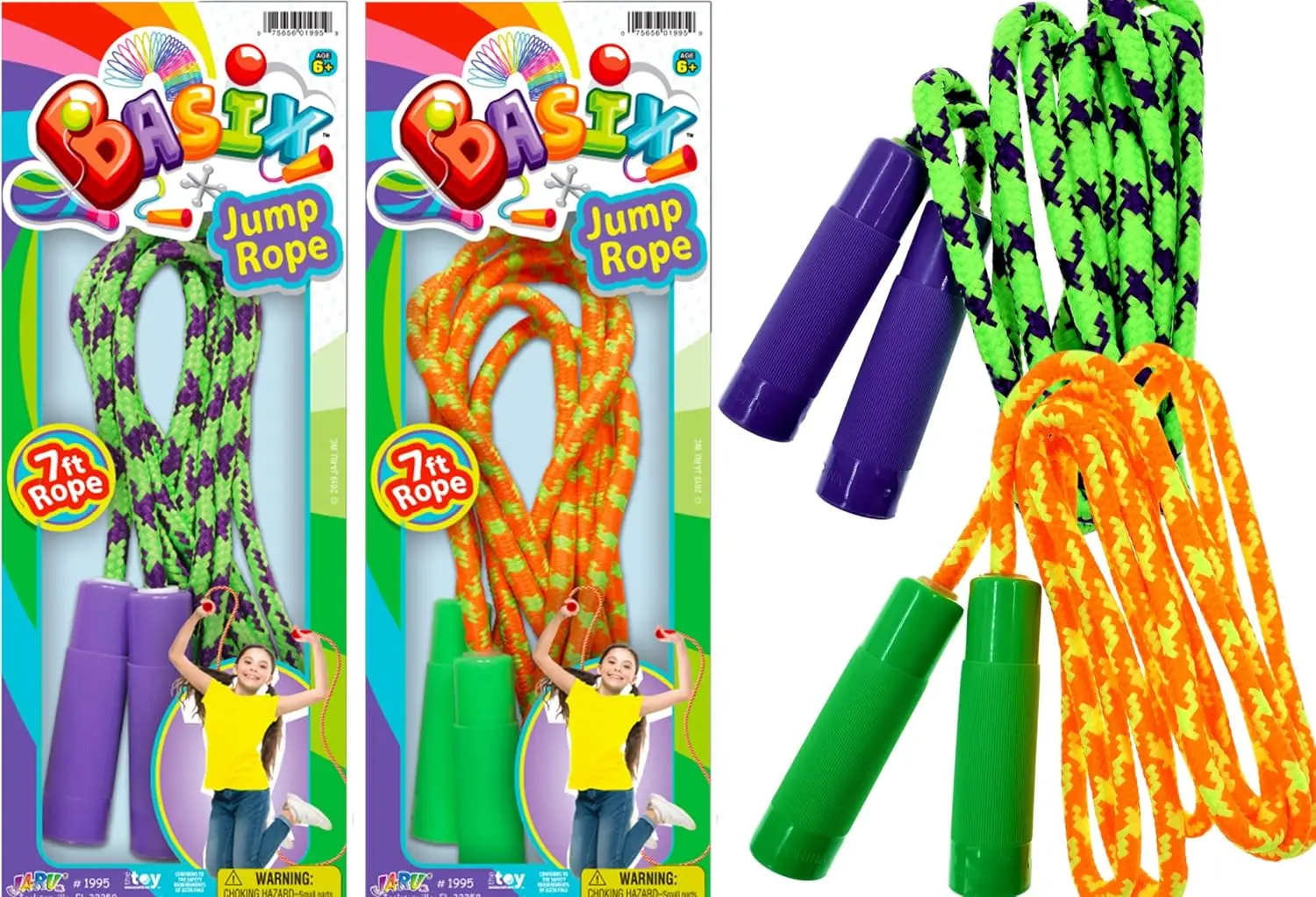 

7ft Adjustable Jump Rope for Kids & Adults, Nylon Braided, Indoor Outdoor Exercise, Party Favors, Bulk