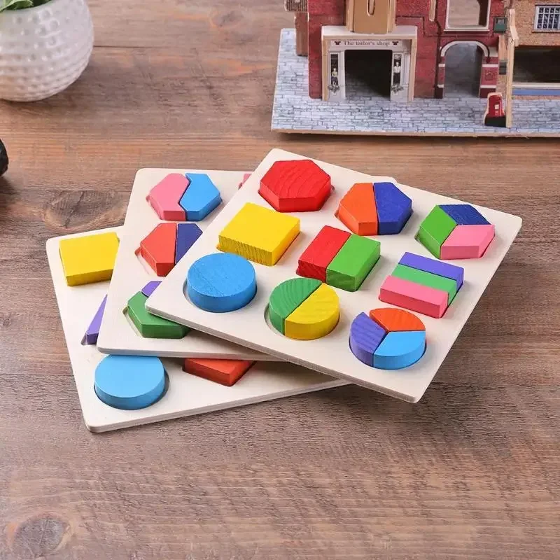 Wooden Geometric Shapes Montessori Puzzle Sorting Math Bricks Preschool Learning Educational Game Baby Toddler Toys for Children