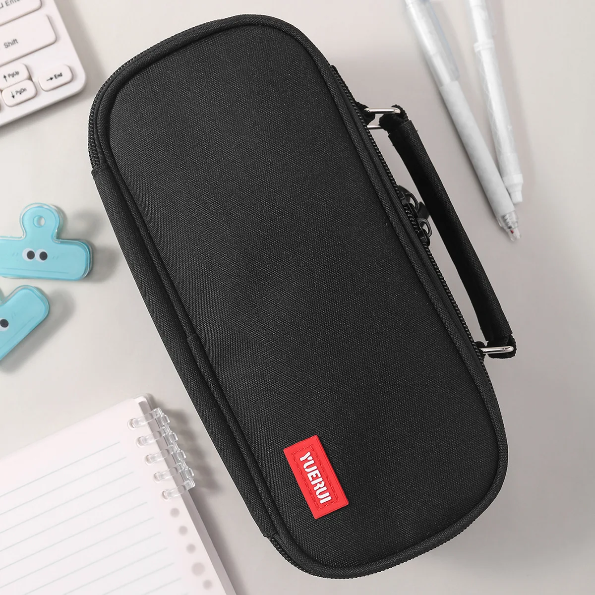 Multi layer large capacity canvas pencil case for students, simple and multifunctional pencil case, hand-held stationery storage