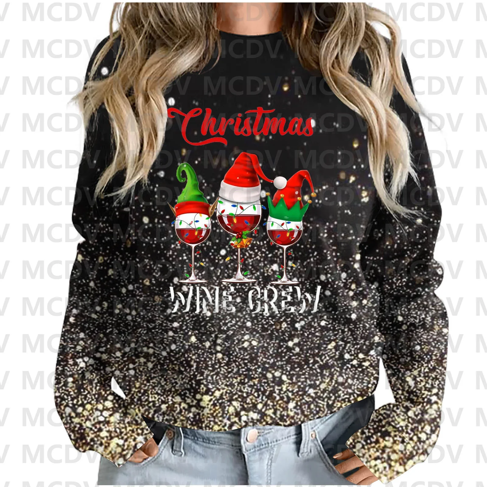 

Christmas Sweaters Casual Golden Leopard Print Sweatshirt 3D Printed Women Pullover