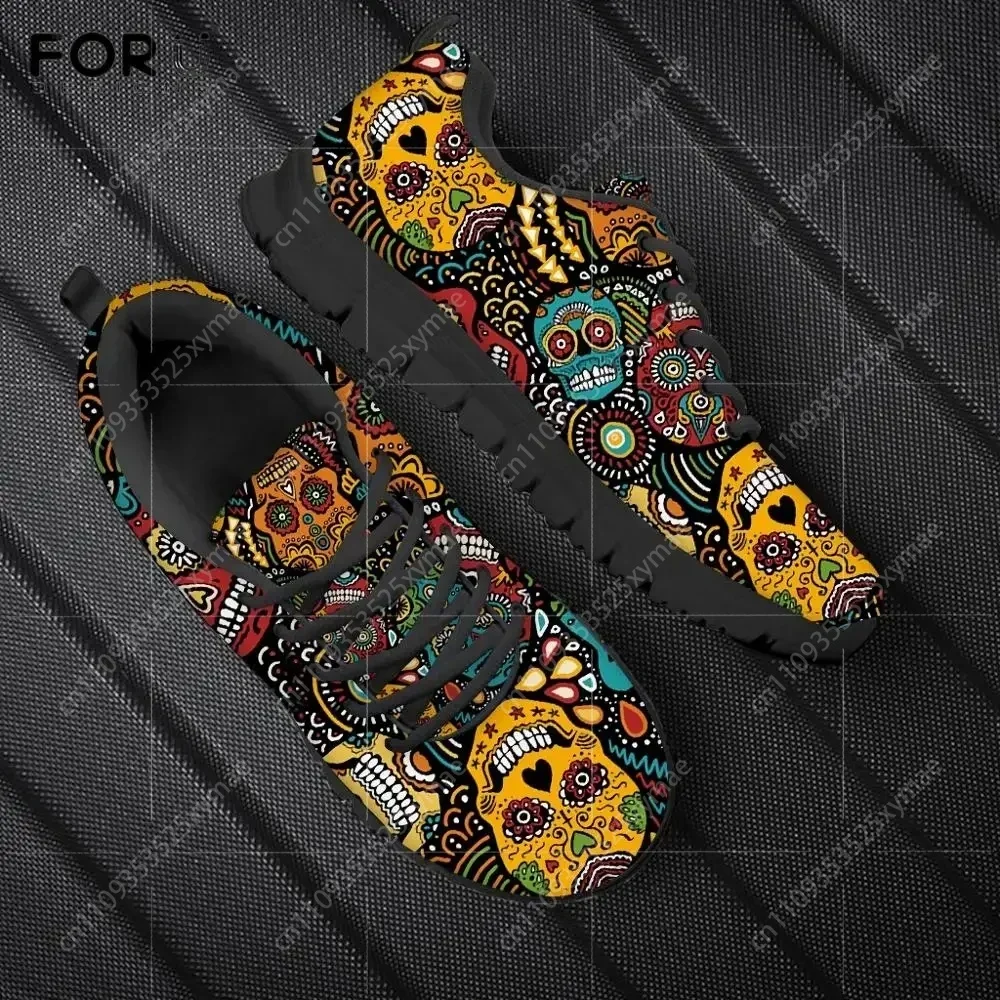 

Classic Sugar Skull Printed Men Flats Sneakers Brand Design Spring/Autumn Lace Up Shoes Breathable Male Walking Shoe