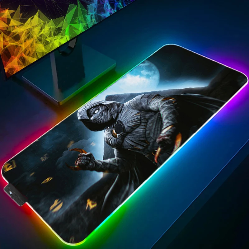 

LED RGB Mouse Pad Moon Knight superhero Large Gaming Mouse Pad Computer Gaming Locking Edge MousePad Keyboardpad Desk Mat