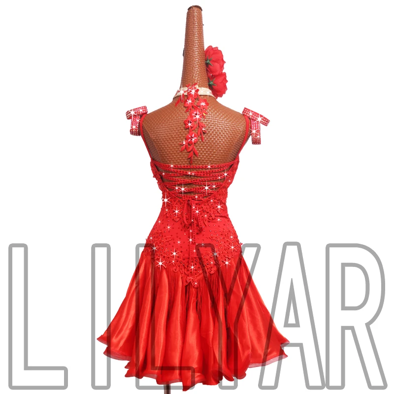 New Professional Latin Dance Competition Adult And Children\'s Clothing, Red Embroidered Skirt With Sparkling Diamond Dance Skirt