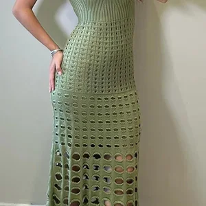 Damenkleid Hollow in Bandeau, sexy Bikini -Cover, Maxi -Kleid zum Durchsuchen, monochromer Badeanzug, Strandparty, Sommer, 2022 12 Hauptverkäufe Chic Beach Ausfahrt - №8