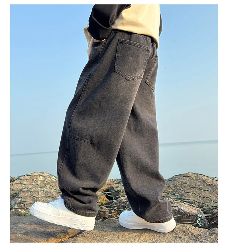 Boys Thick Jeans Winter Cool Children's Fleece Line Warm Pants Kids Baggy Autumn Teenagers Comfortable Demin Trousers 4-14 Years