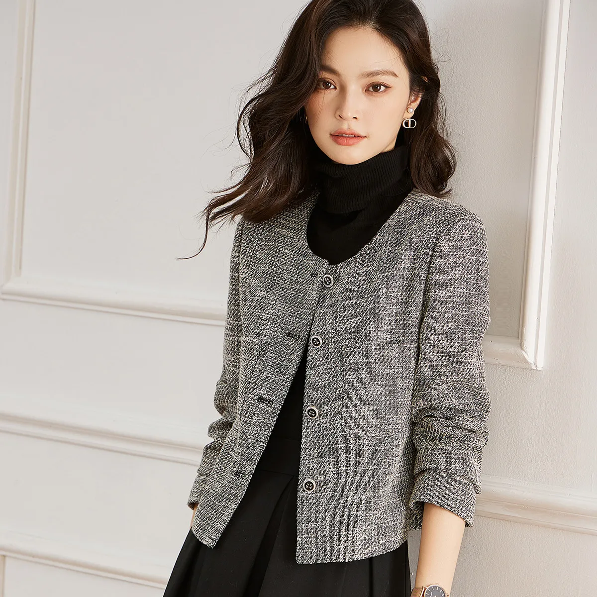 Minimalist Autumn Tweed Popular Short Jacket Retro fragrance Style New Coat Women