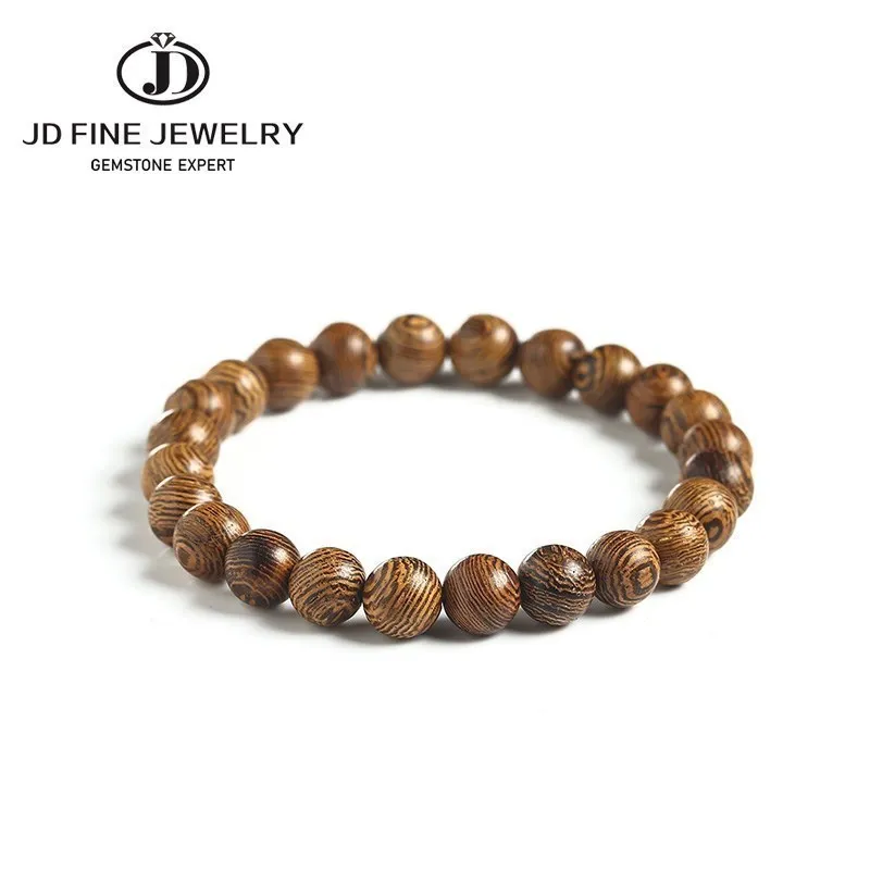 JD 6 8 10mm Natural Wenge Wooden Vintage Bracelet Women Men Mala Meditation Prayer Buddha Stretch Bangles Yoga Hand String Gift