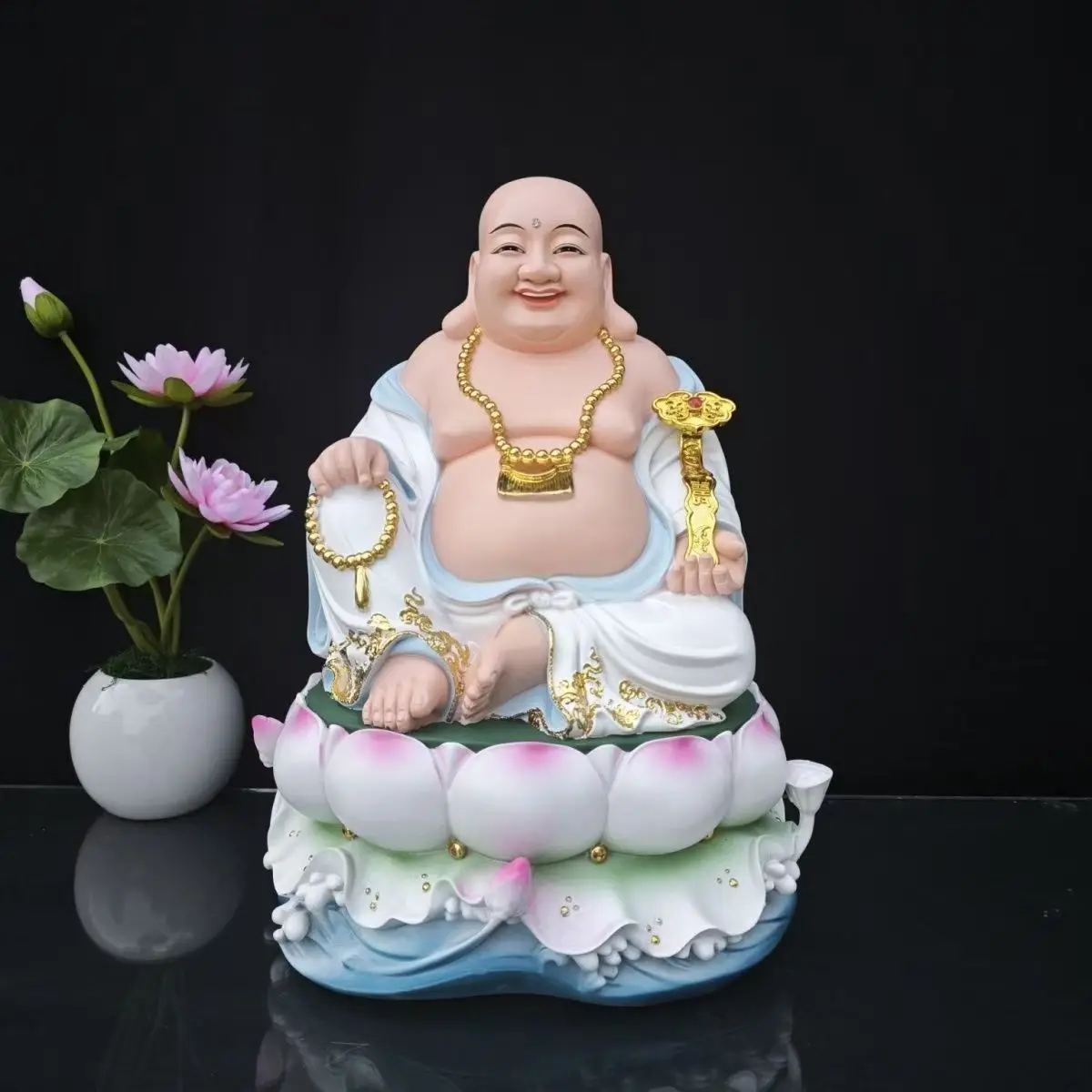 Maitreya Buddha Sakyamuni Three Saints Avalokiteshvara Kshitigarbha Resin Statue Home Offering Feng Shui Auspicious Buddha Decor