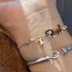 Trendy Colorful Crystal Cute dachshund Dog Bracelet for Women girls Sweet Y2k Aesthetic Accessories Korean Fashion Jewelry Gift