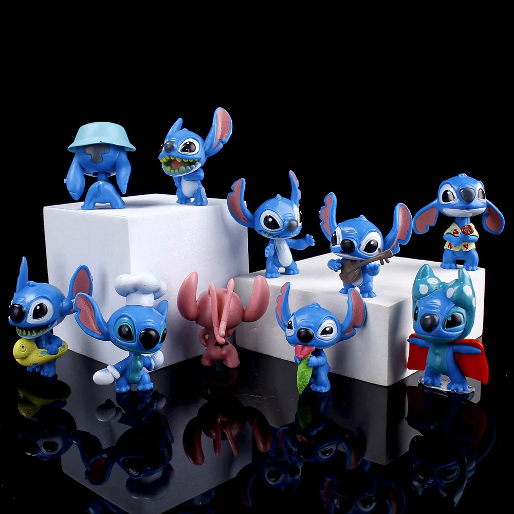 Stitch Doll Cartoon Stitch Toys ornamenti Micro Landscape Cake Decoration Figure Kid Birthday Gift Action Figures Anime Ten Pcs