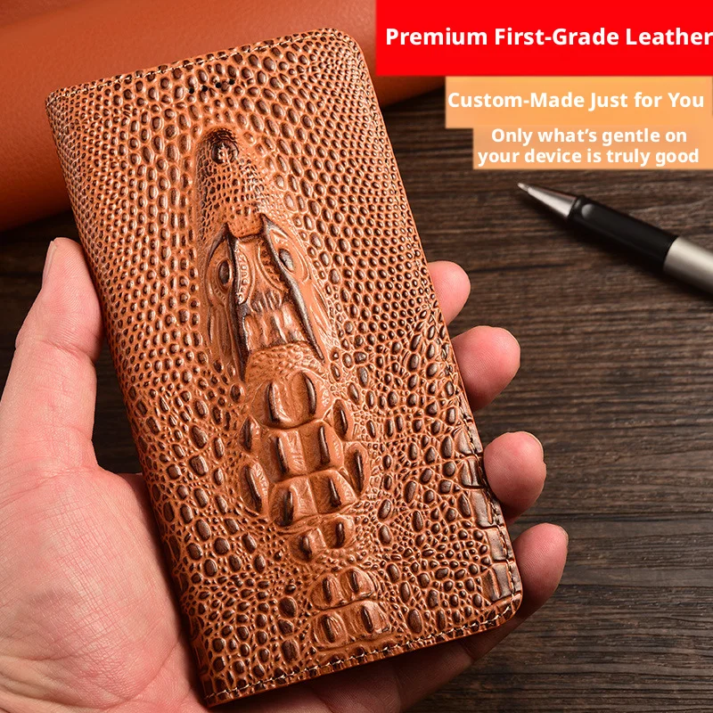 

100%Cowhide Genuine Leather For Vivo X300 X200 X200S X100 Pro Ultra FE Case 3D Crocodile Head Magnetic Card Pocket Wallet Covers