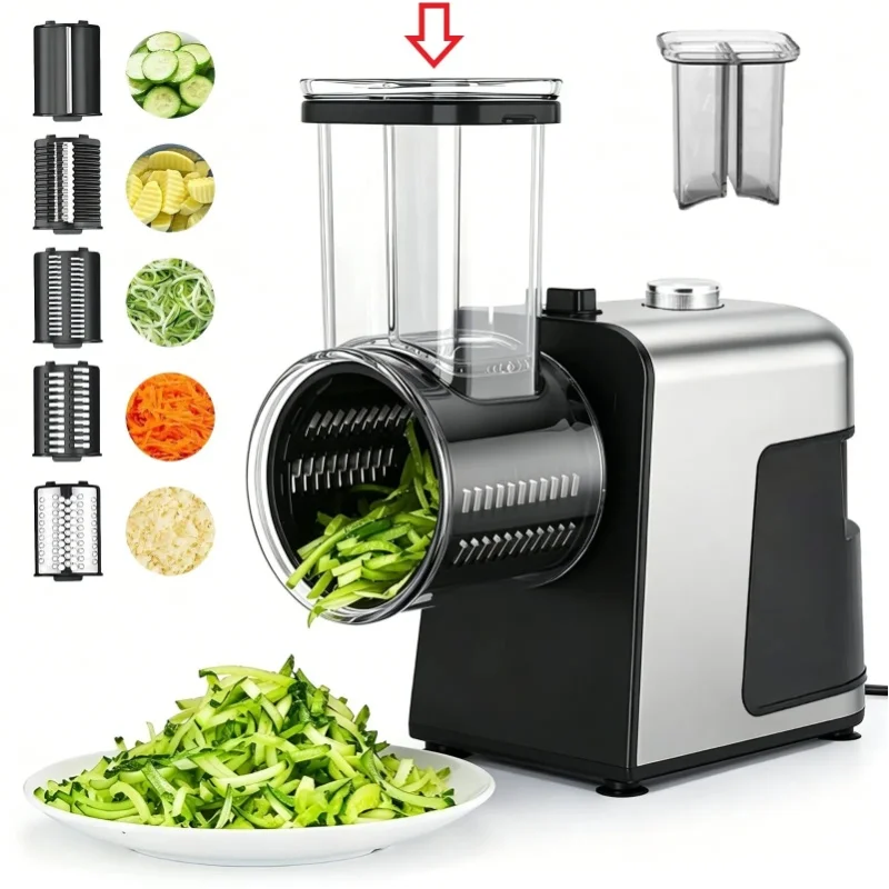 5-in-1 Elektrischer Gemüseschneider, Zerkleinerer, Küchenmaschine, Automatischer Kartoffelschneider, Reibe, Zerkleinerer für Käse/Karotten/Kartoffeln