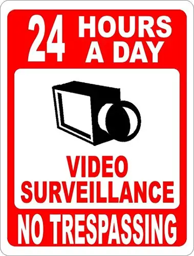 Kalynvi 24 Hour a Day Video Surveillance No Trespassing Sign Warning Sign Indoor and Outdoor Metal Sign Metal tin Sign 8x12 sign