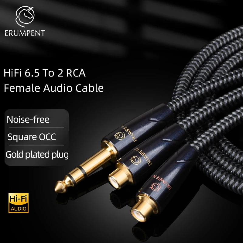 HiFi 6.5 to 2RCA Female Cable High-end Square Core Copper Noise Free 6.5mm Jack to 2RCA Female Audio Cable for Mixer PA Speaker