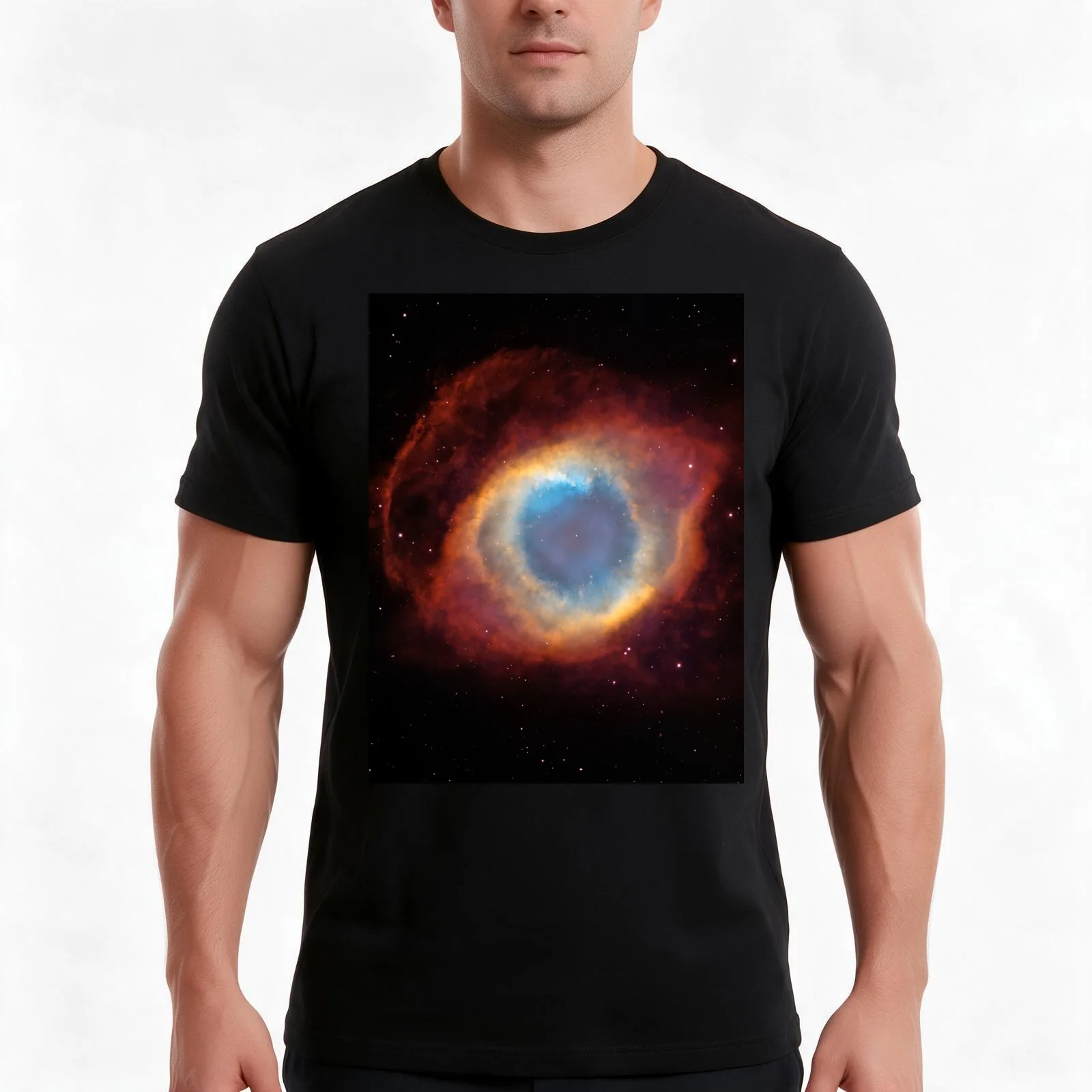 Helix Nebula T-Shirt, Summer Casual Cotton Tee, Oversized Streetwear Tops, Vintage Graphic Print, Loose Fit Short Sleeve