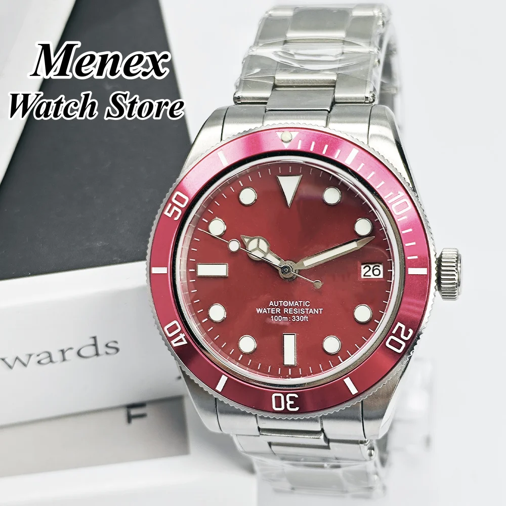 39mm Rote Lünette Uhr NH35 Automatikwerk 316 Stahl Wasserdichte Sport Herren Mechanische Armbanduhr
