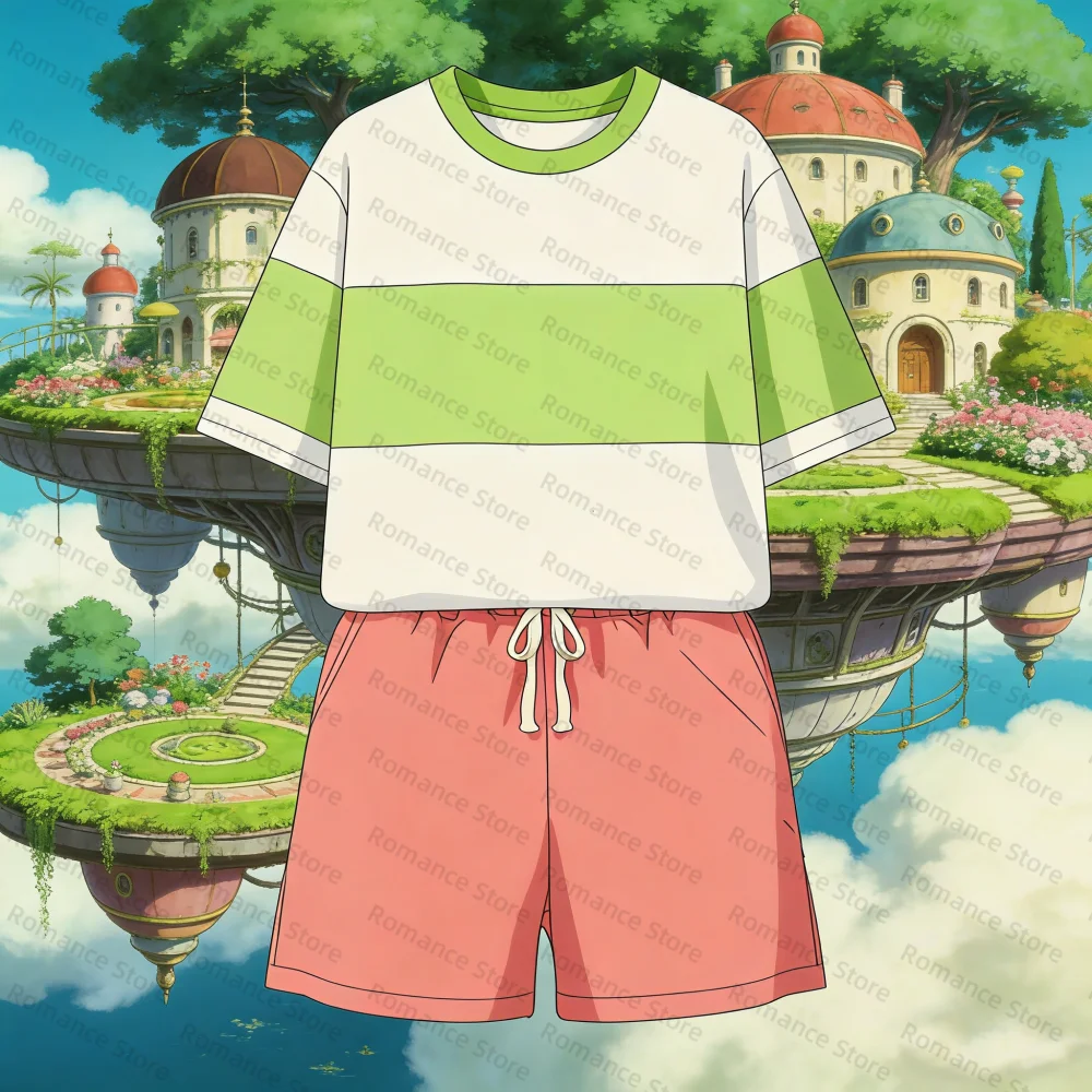 Neues Anime-Cosplay-Set für Damen: Chihiro, Freizeitkleidung, lockere Passform, T-Shirt und Shorts, Cosplay-Kostüm, Geschenk, Damen-Pyjamahose-Set. – Detail 3