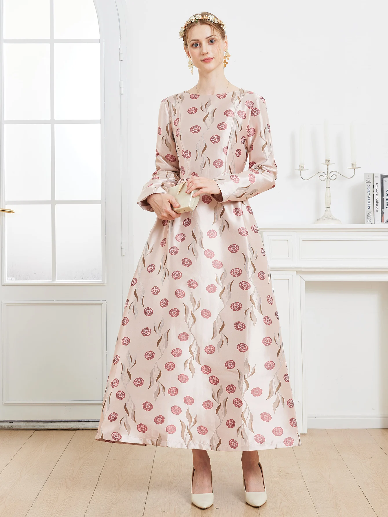 

DEVCHATA Elegant Women Autumn Dress Retro Boho Jacquard Long Sleeve Gorgeous Floral Party Dress Casual Evening Prom Gown Vestido