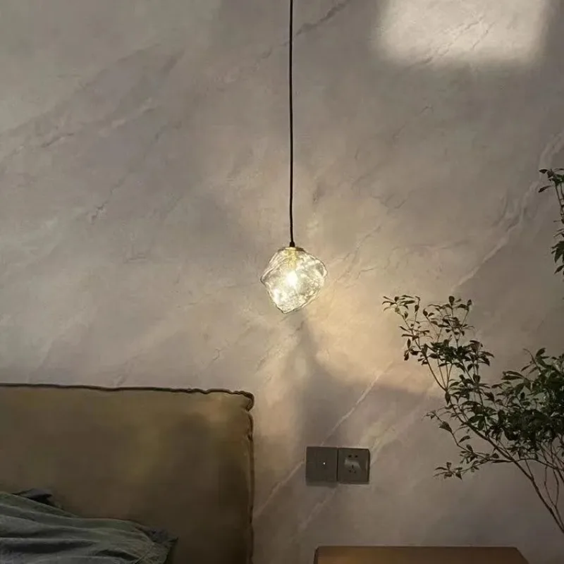 Ice Crystal Pendant Lamp Nordic Minimalism Bedside Restaurant Mirror Front Atmosphere Droplight Glass Stone Ceiling Chandelier
