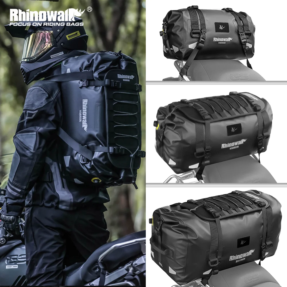 Rhinowalk Motorcycle Dry Backpack Waterproof Reflective Huge Tail Bag 20L/40L/65L With MOLLE Expansion PanelAir Valve Backpack