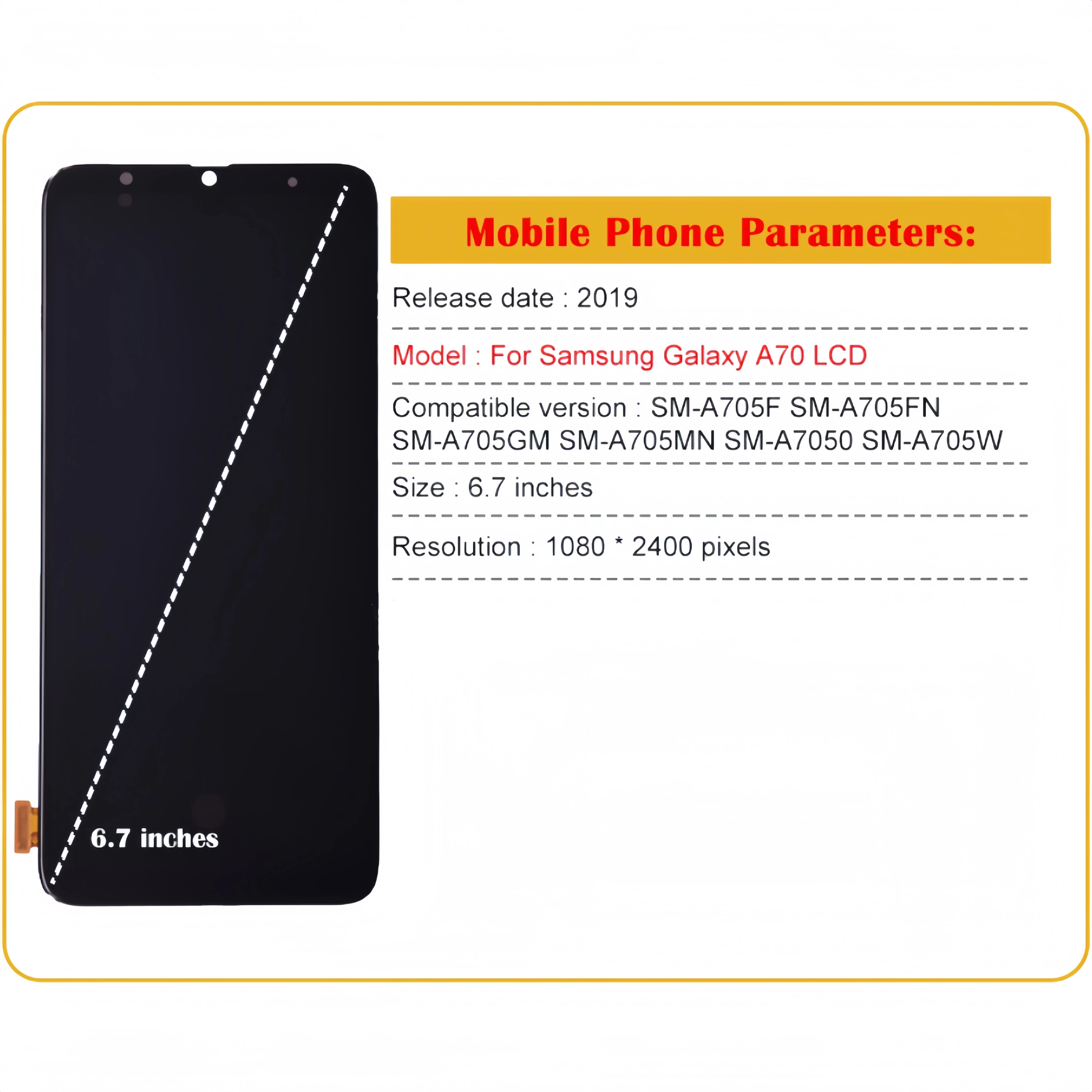 LCD Display Touch Screen Digitizer Assembly Replacement, Samsung Galaxy A70, A705F, SM-A705FN, A705GM, A705MN, A7050, A705W