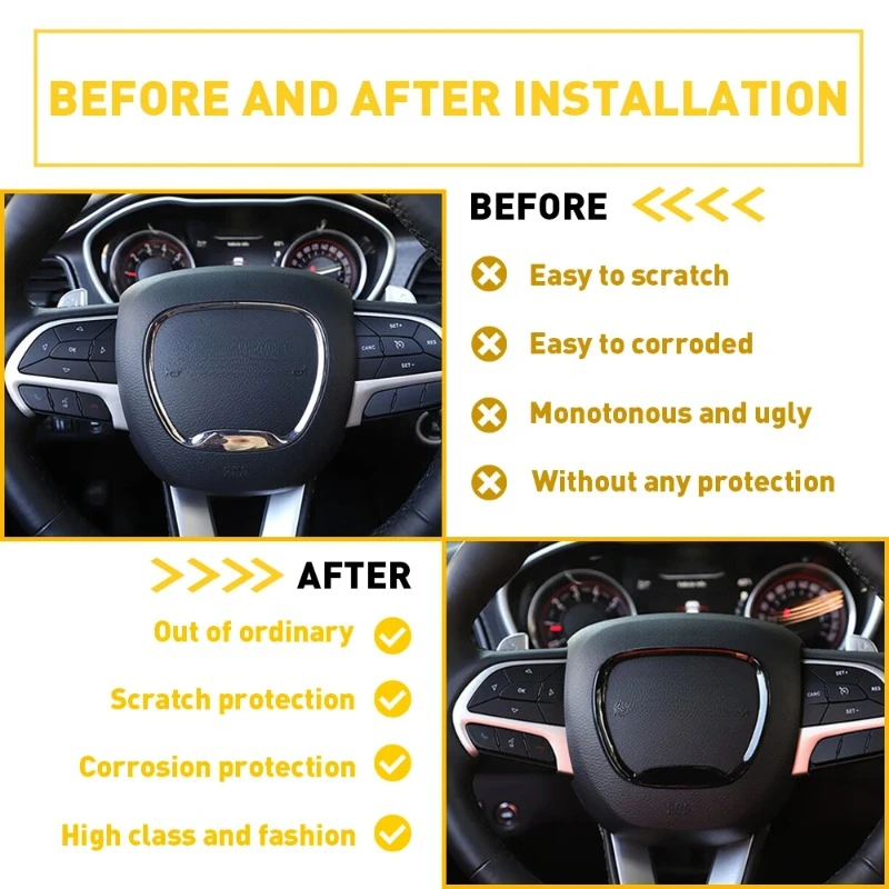 

1PC For Dodge Durango Charger Challenger 2015-2022 Car Accessories Stickers Steering Wheel Trim Cover
