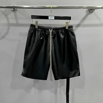 Rick Owens couro PU calças curtas para homens, com cordão reto casual RO shorts, designer de verão, novo, 24s
