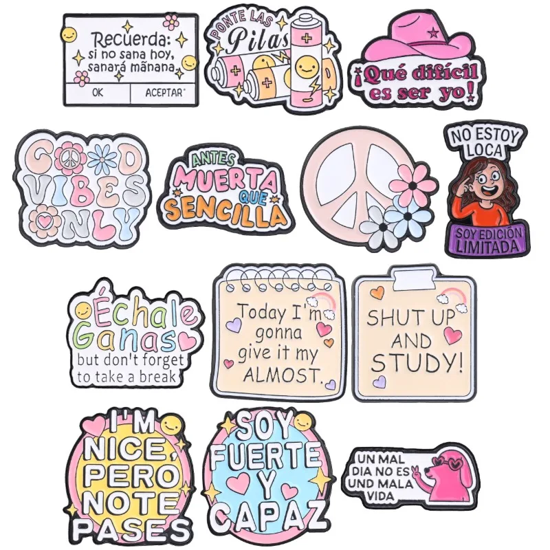 Pin de esmalte con 13 estilos de citas en español, broche con eslogan positivo 'Echale Ganas Ponte Las Pilas', insignia, joyería motivacional latina, regalo