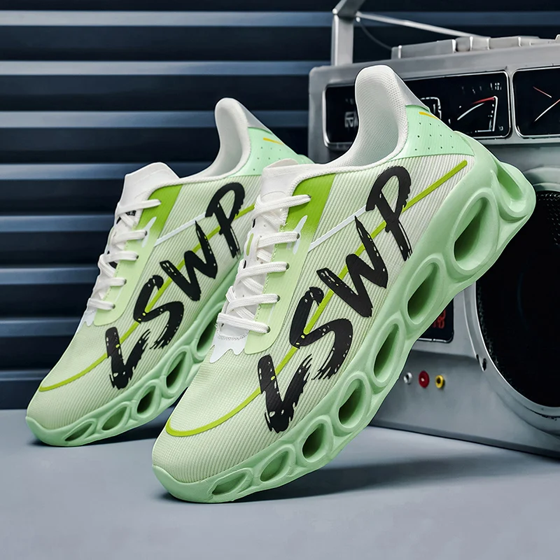 Herren-Laufschuhe, Tennisschuhe, koreanischer Stil, trendige Herren-Sportschuhe mit dicker Sohle und hohlem Design, atmungsaktives Mesh-Material, abriebfest, stoßdämpfend, für den täglichen Gebrauch, lässige Laufschuhe für Herren. – Detail 9