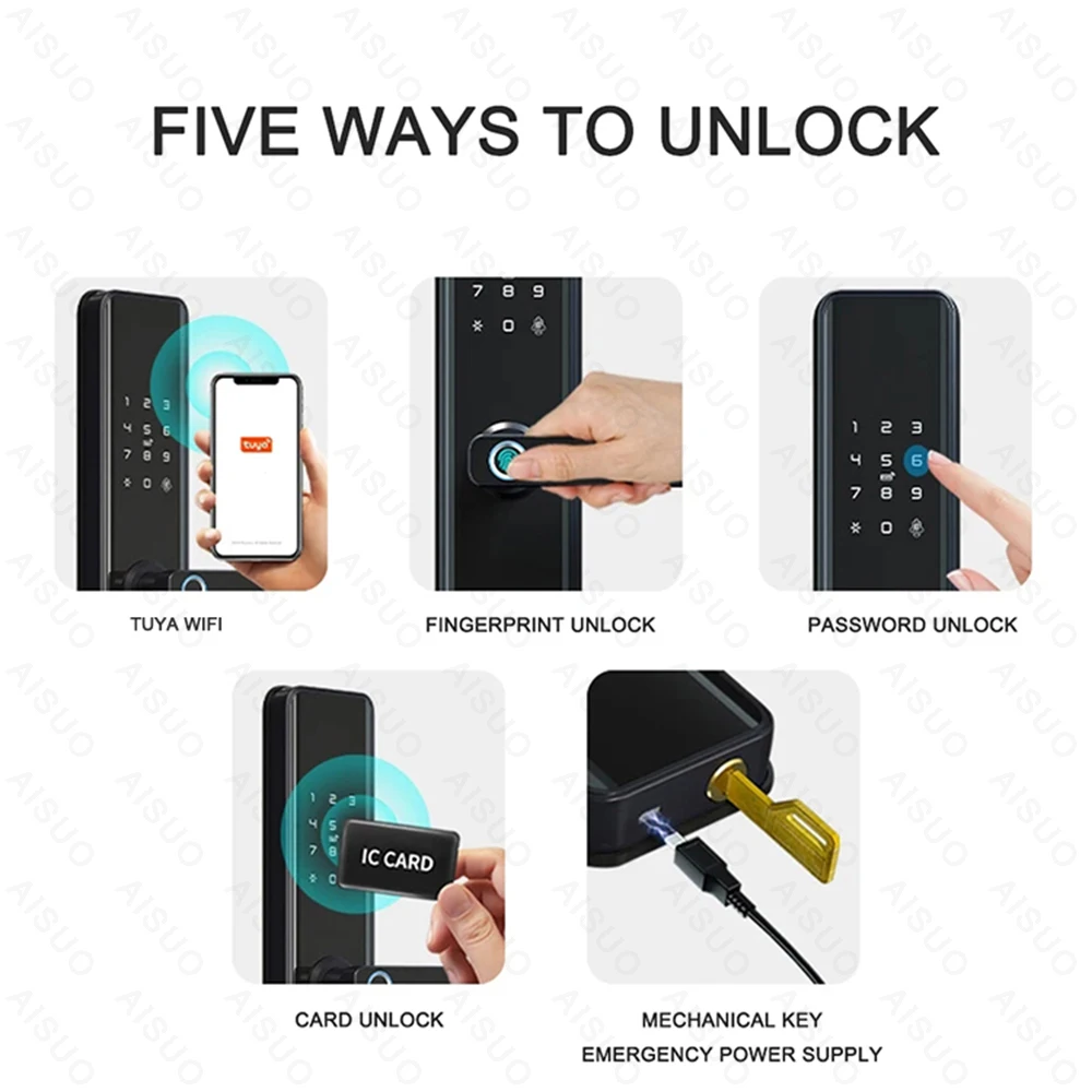 الأمن TUYA WIFI قفل ببصمة الأصبع الإلكترونية عن بعد فتح مفتاح البطاقة الرقمية Cerradura Intelligente Ttlock قفل الباب الذكي